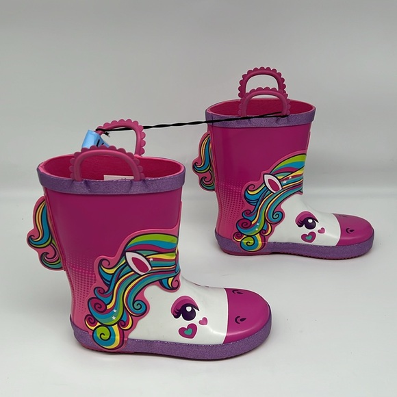 Members Mark Pink Purple Rainbow Unicorn Rain Boots Waterproof Slip On size 13/1 - Picture 6 of 11
